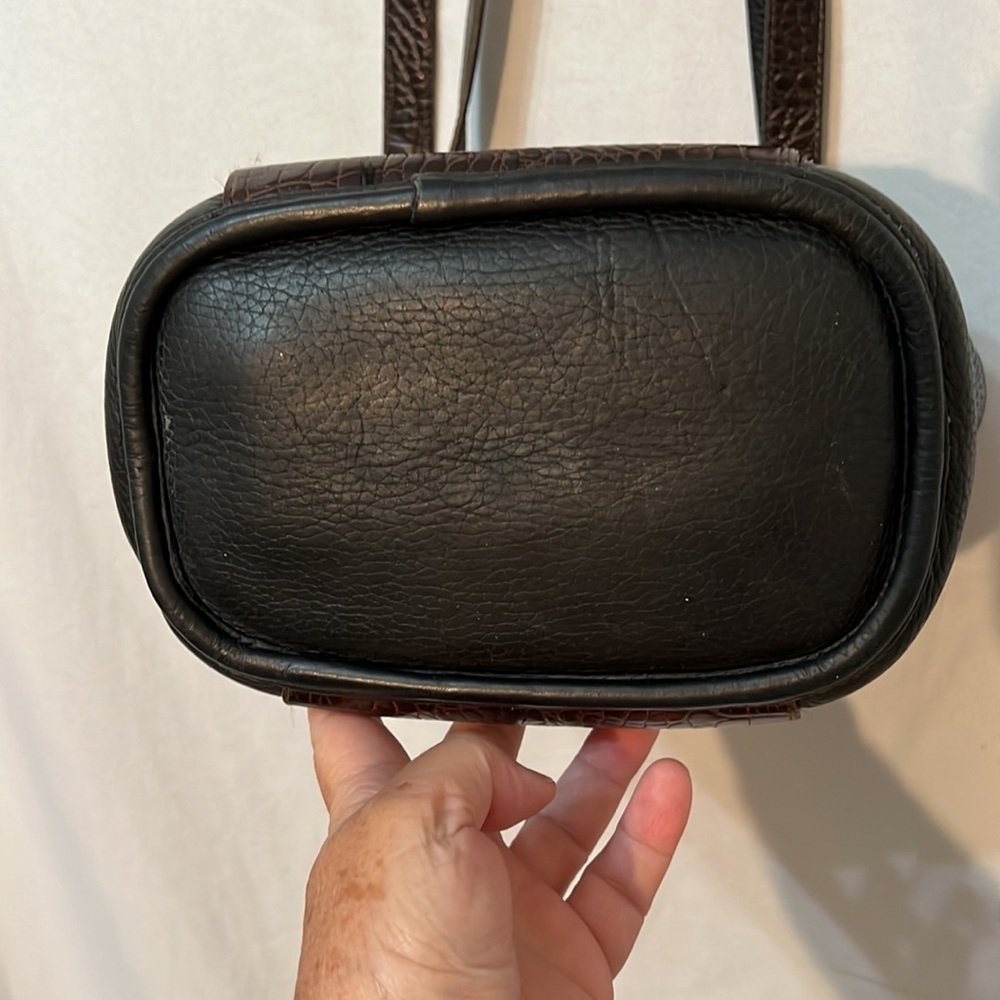 Vintage Brighton Bucket Black Leather Brown Lizard Embossed Shoulder Bag - Picture 9 of 11